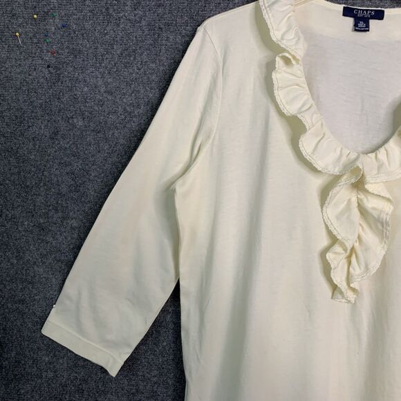 Chaps NWT Knit Top Women XL Ruffle Deep V-Neck Pullover Ivory 3/4 Sleeve - Picture 4 of 13
